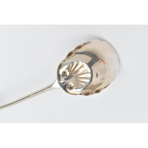 201 - AN AMERICAN STERLING SILVER LADLE, the handle cast with scroll and shell decoration and engraved mon... 