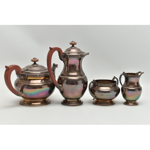 211 - AN ELIZABETH II SILVER FOUR PIECE TEA SET, cast with Celtic inspired border, pouring lips, handles a... 