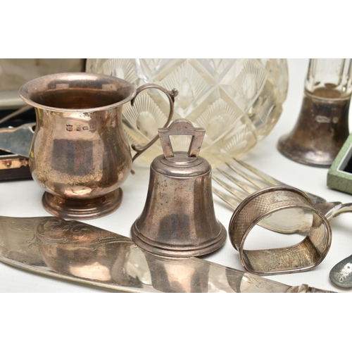 212 - A PARCEL OF ASSORTED SILVER, SILVER PLATE, ASSORTED CUFFLINKS, ETC, including a small silver table b... 