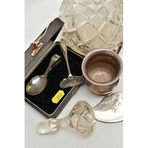 212 - A PARCEL OF ASSORTED SILVER, SILVER PLATE, ASSORTED CUFFLINKS, ETC, including a small silver table b... 