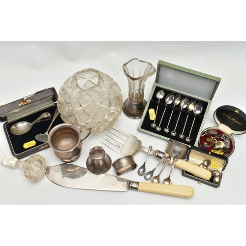 212 - A PARCEL OF ASSORTED SILVER, SILVER PLATE, ASSORTED CUFFLINKS, ETC, including a small silver table b... 