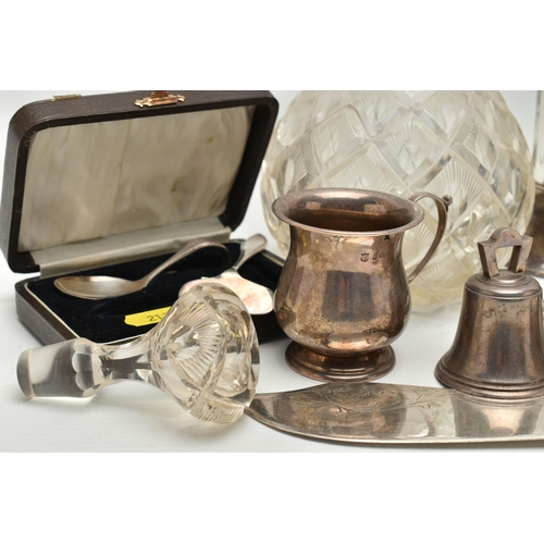 212 - A PARCEL OF ASSORTED SILVER, SILVER PLATE, ASSORTED CUFFLINKS, ETC, including a small silver table b... 