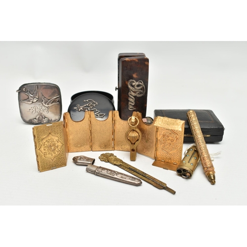 218 - A SMALL COLLECTION OF SEWING RELATED ITEMS, ETC, including a late Victorian cased Beatrice Patent fo... 