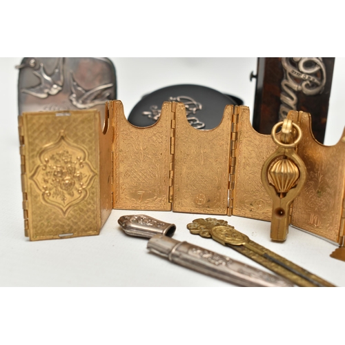 218 - A SMALL COLLECTION OF SEWING RELATED ITEMS, ETC, including a late Victorian cased Beatrice Patent fo... 