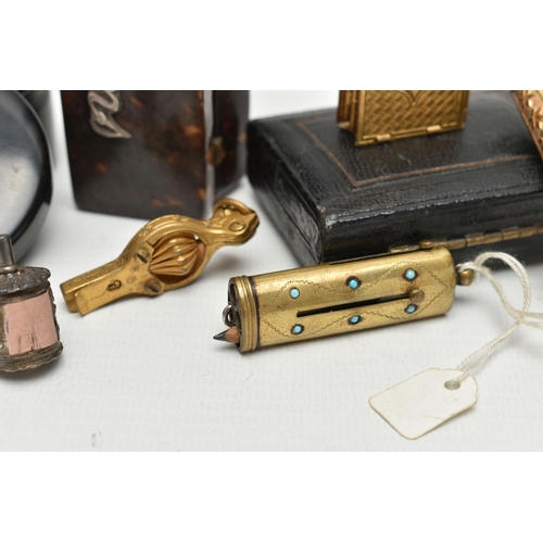 218 - A SMALL COLLECTION OF SEWING RELATED ITEMS, ETC, including a late Victorian cased Beatrice Patent fo... 