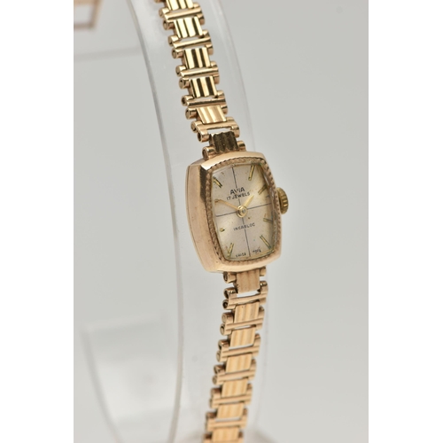 24 - A LADYS 'AVIA' WRISTWATCH, manual wind, rounded rectangular dial signed 'Avia 17 jewels, Incabloc', ... 