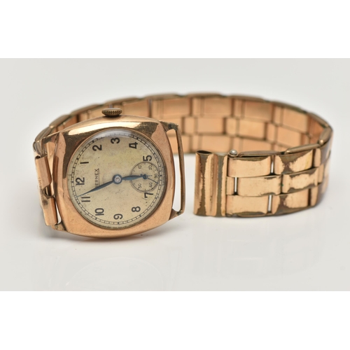 25 - A GENTS 9CT GOLD 'BERNEX' WRISTWATCH, manual wind, round cream dial signed 'Bernex', Arabic numerals... 