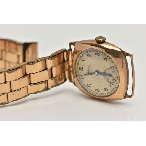 25 - A GENTS 9CT GOLD 'BERNEX' WRISTWATCH, manual wind, round cream dial signed 'Bernex', Arabic numerals... 