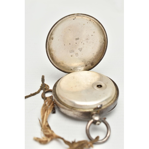 28 - A SILVER OPEN FACE POCKET WATCH, key wound, round white dial, Roman numerals, subsidiary seconds dia... 