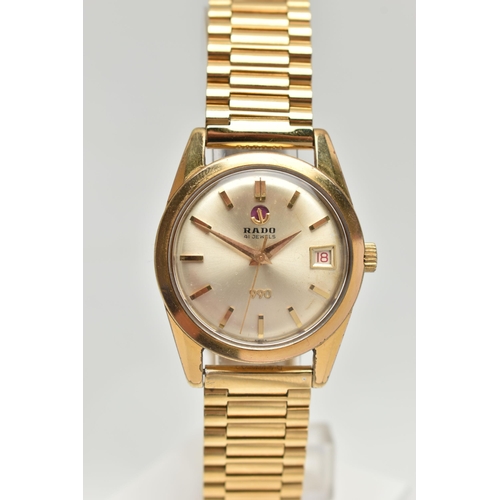 30 - A GENTS 'RADO 990' WRISTWATCH, manual wind, round gold dial signed 'Rado 41 jewels, 990', baton mark... 