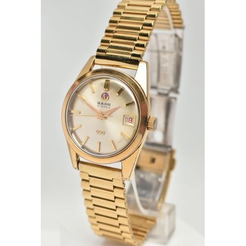 30 - A GENTS 'RADO 990' WRISTWATCH, manual wind, round gold dial signed 'Rado 41 jewels, 990', baton mark... 