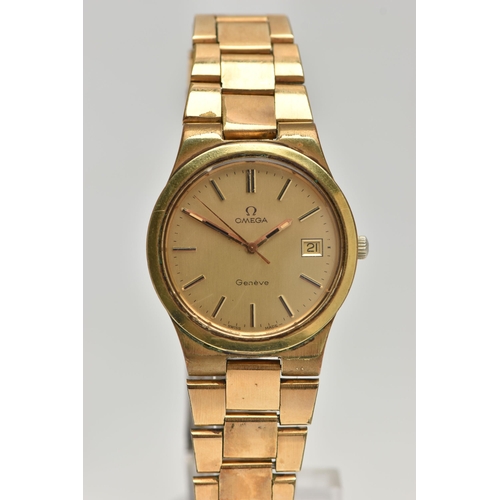 45 - A GENTS 'OMEGA GENEVE' WRISTWATCH, manual wind, round gold dial signed 'Omega Geneve', baton markers... 