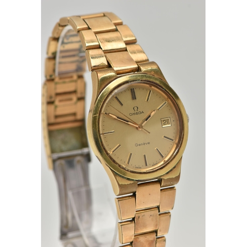 45 - A GENTS 'OMEGA GENEVE' WRISTWATCH, manual wind, round gold dial signed 'Omega Geneve', baton markers... 