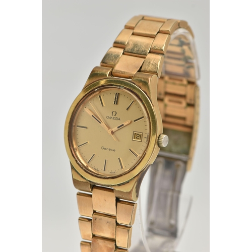 45 - A GENTS 'OMEGA GENEVE' WRISTWATCH, manual wind, round gold dial signed 'Omega Geneve', baton markers... 