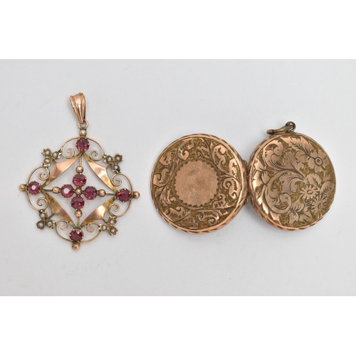 5 - AN EARLY 20TH CENTURY LAVALIER PENDANT AND LOCKET PENDANT, the first a quatrefoil design open work p... 