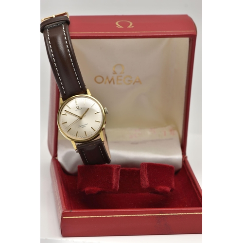 60 - A GOLD PLATED 'OMEGA' WRISTWATCH, manual wind, round silver dial signed 'Omega Seamaster 600', baton... 