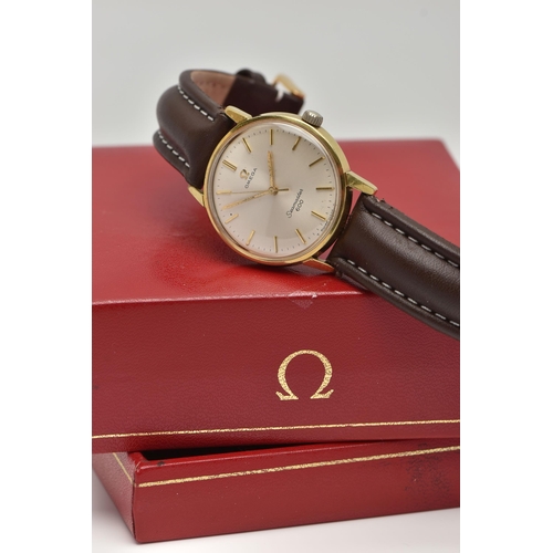 60 - A GOLD PLATED 'OMEGA' WRISTWATCH, manual wind, round silver dial signed 'Omega Seamaster 600', baton... 