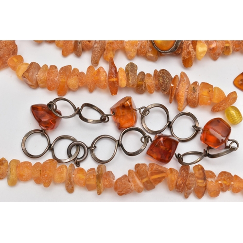 70 - ASSORTED AMBER JEWELLERY, to include a natural butterscotch amber pendant, suspended from a white me... 