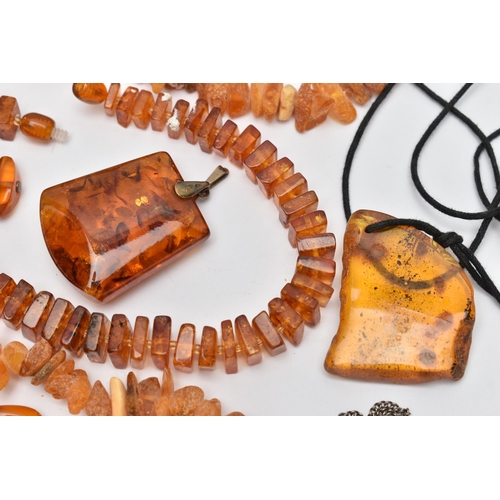 70 - ASSORTED AMBER JEWELLERY, to include a natural butterscotch amber pendant, suspended from a white me... 