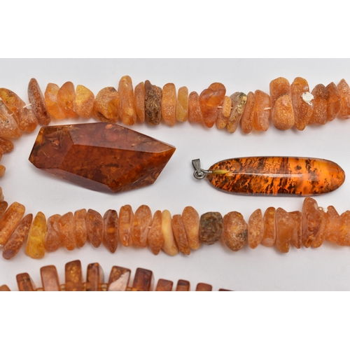 70 - ASSORTED AMBER JEWELLERY, to include a natural butterscotch amber pendant, suspended from a white me... 