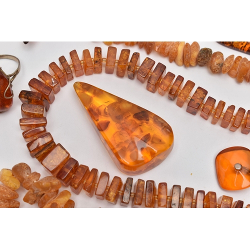 70 - ASSORTED AMBER JEWELLERY, to include a natural butterscotch amber pendant, suspended from a white me... 