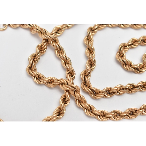 8 - A 9CT GOLD NECKLACE AND BRACELET, yellow gold rope chain necklace, approximate length 415mm, hallmar... 