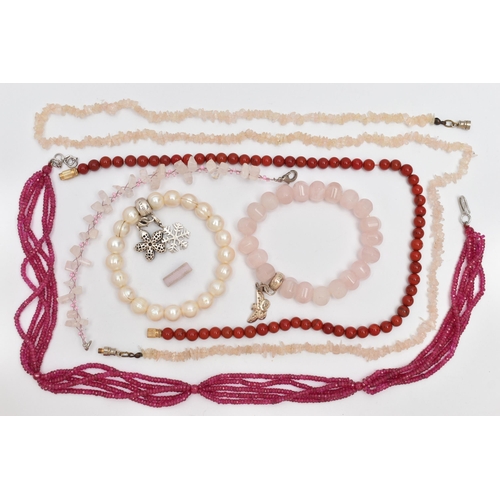 82 - ASSORTED BEADED JEWELLERY, to include a 'Thomas Sabo' fresh water pearl bracelet, fitted with two wh... 