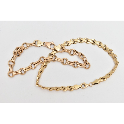 9 - TWO 9CT GOLD BRACELETS, the first a yellow gold Italian fancy link bracelet, approximate length 185m... 