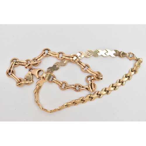 9 - TWO 9CT GOLD BRACELETS, the first a yellow gold Italian fancy link bracelet, approximate length 185m... 