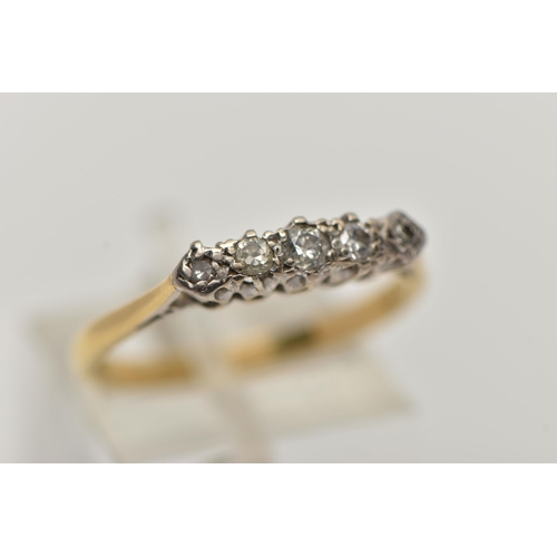 91 - A FIVE STONE DIAMOND RING, designed as a graduated row of diamonds, comprising three brilliant cut c... 