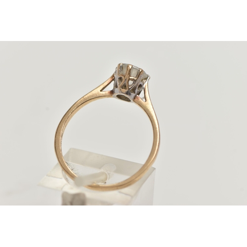 96 - A 9CT GOLD SINGLE STONE CUBIC ZIRCONIA RING, designed a circular cubic zirconia within an eight claw... 