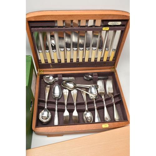 241 - A BOX OF ASSORTED LOOSE CUTLERY AND FLATWARE AND TWO PART CANTEENS OF PLATED CUTLERY, mostly Old Eng... 