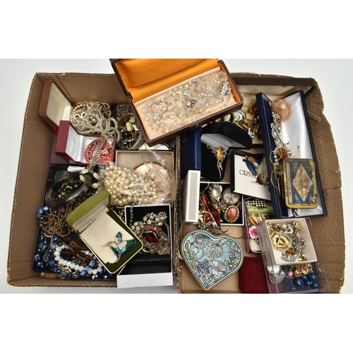 248 - TWO BOXES OF ASSORTED COSTUME JEWELLERY, to include various beaded necklaces, imitation pearl neckla... 