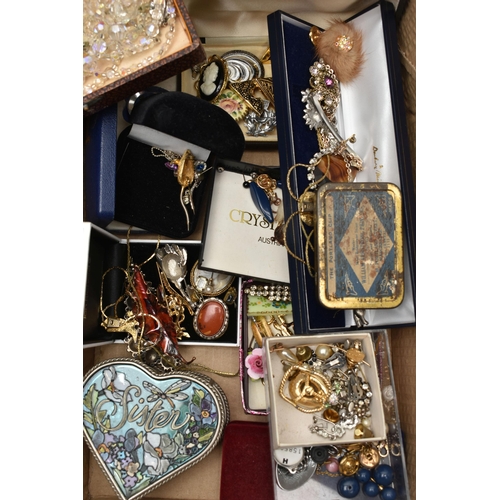 248 - TWO BOXES OF ASSORTED COSTUME JEWELLERY, to include various beaded necklaces, imitation pearl neckla... 