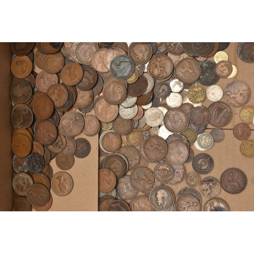 249 - A BOX OF ASSORTED COINS AND STAMPS, assorted coinage and an album of first day covers and loose stam... 