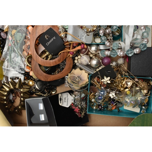 256 - A BOX OF ASSORTED COSTUME JEWELLERY, to include bangles, cufflinks, rings, beaded necklaces, bracele... 