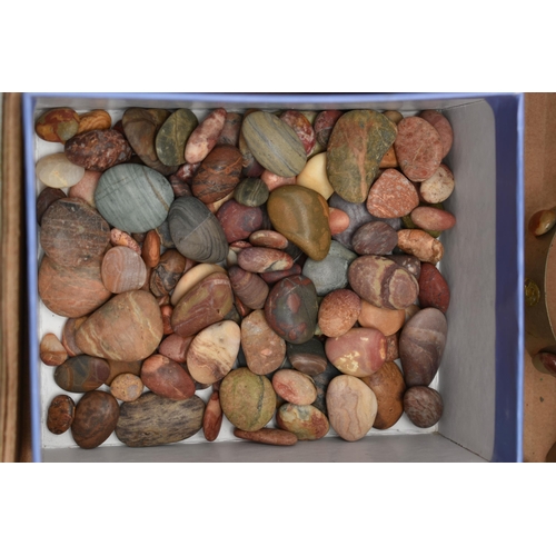 265 - A BOX OF TUMBLE STONES AND JEWELLERY MAKING PIECES, to include two boxes filled with various polishe... 