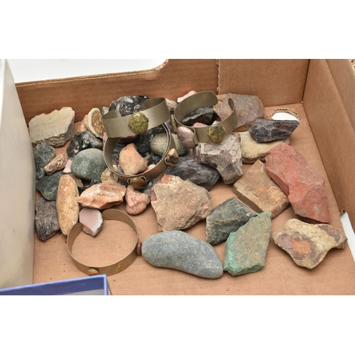 265 - A BOX OF TUMBLE STONES AND JEWELLERY MAKING PIECES, to include two boxes filled with various polishe... 