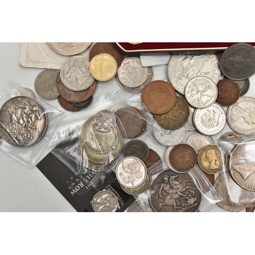 269 - A SMALL BOX OF COINS AND COMMEMORATIVES, to include a 2nd June 1953 proof set of coins, a Victoria 1... 