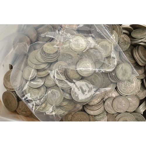 273 - A HEAVY PLASTIC TUB CONTAINING MID 20TH CENTURY COINS, mainly Florins, Shillings, Sixpence coins wit... 