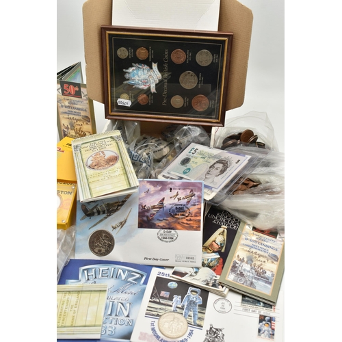 275 - A LARGE CARDBOARD BOX  OF MIXED COINAGE, to include approximately £35 in current coins, 12x old roun... 