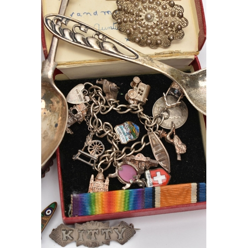 284 - ASSORTED SILVER AND WHITE METAL JEWELLERY, to include a silver charm bracelet with charms, fitted wi... 