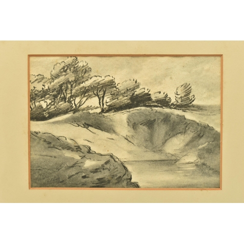 315 - CIRCLE OF DR THOMAS MONRO (1759-1833) A LANDSCAPE WITH TREES ABOVE A STEEP BANK, an unsigned sketch,... 