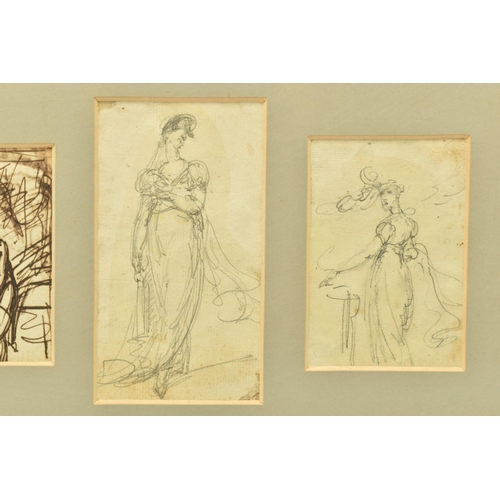 316 - CIRCLE OF GEORGE CHINNERY (1744-1852) FIVE SMALL SKETCHES DEPICTING FEMALE FIGURES, four unsigned pe... 