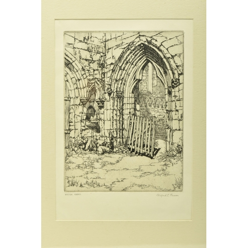 322 - WILFRID L. VINSON (20TH CENTURY) 'BOLTON ABBEY', a dry point etching depicting the ruins of the Abbe... 