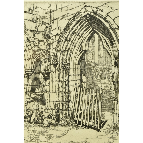 322 - WILFRID L. VINSON (20TH CENTURY) 'BOLTON ABBEY', a dry point etching depicting the ruins of the Abbe... 