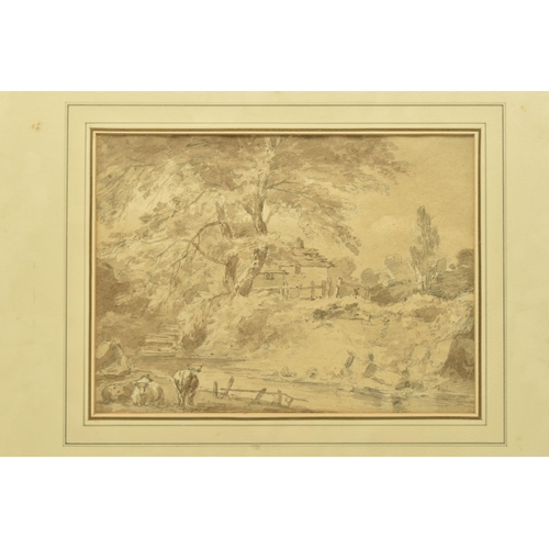 324 - CIRCLE OF BENJAMIN BARKER OF BATH (1776-1838) LANDSCAPE WITH TREES, CATTLE AND COTTAGE, no visible s... 