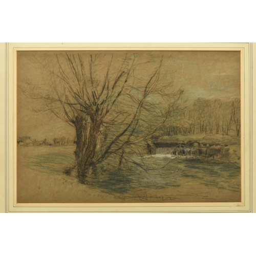 325 - CIRCLE OF WILLIAM MARK FISHER (1841-1923) A SKETCH OF A RIVER LANDSCAPE, no visible signature, charc... 