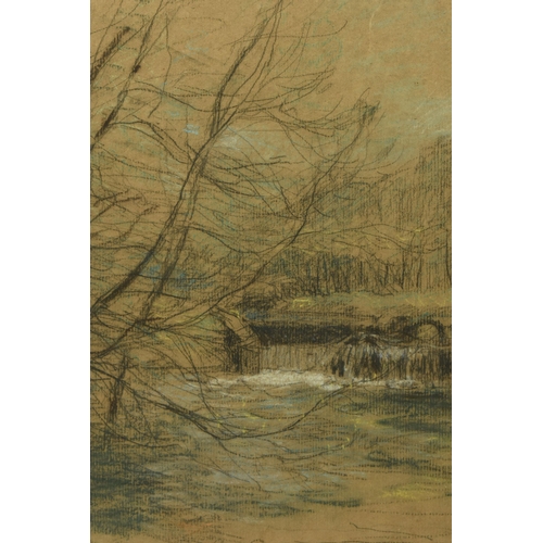 325 - CIRCLE OF WILLIAM MARK FISHER (1841-1923) A SKETCH OF A RIVER LANDSCAPE, no visible signature, charc... 