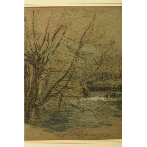 325 - CIRCLE OF WILLIAM MARK FISHER (1841-1923) A SKETCH OF A RIVER LANDSCAPE, no visible signature, charc... 